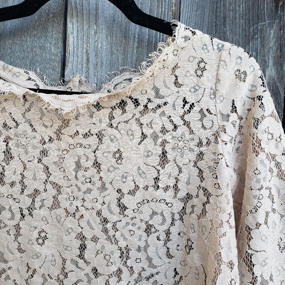 Joie Lace Tan Cropped Button Back 3/4 Sleeve Top - Picture 3 of 8